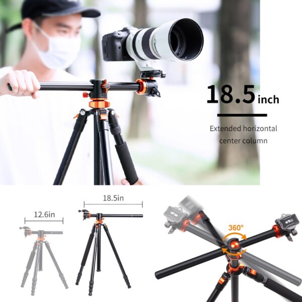 K&F Concept SA254T1 93 Inch  Camera Tripod 4 Section Aluminium Detachable Tripod with 360 Degree Ball Head Quick Release Plate - Image 7