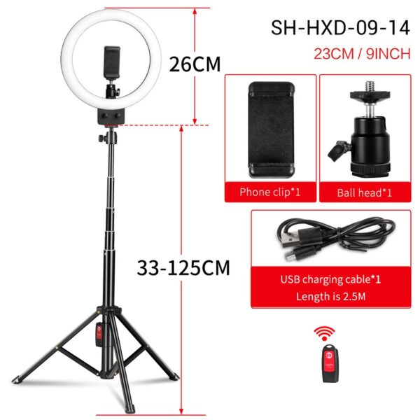 SH 9inch/23cm Selfie RingLights With Tripod Stand Usb Charge Led Lamp Dimmable Photography Light For Photo Photography Studio - Image 6