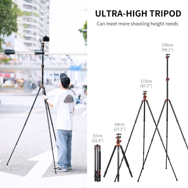 K&F Concept SA254T1 93 Inch  Camera Tripod 4 Section Aluminium Detachable Tripod with 360 Degree Ball Head Quick Release Plate - Image 6