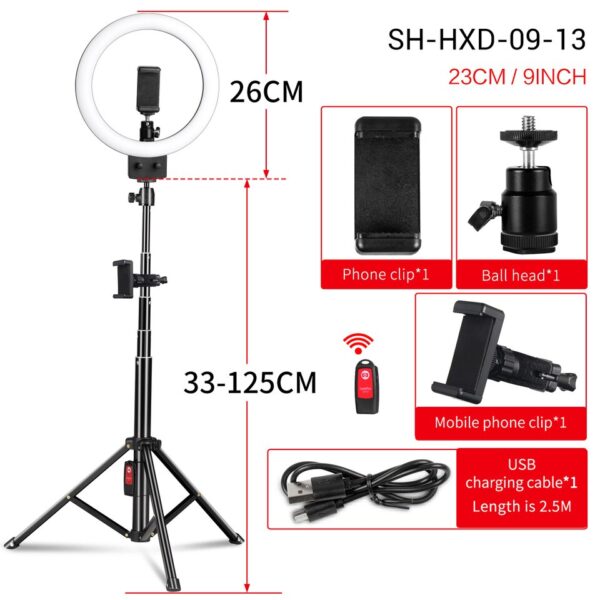 SH 9inch/23cm Selfie RingLights With Tripod Stand Usb Charge Led Lamp Dimmable Photography Light For Photo Photography Studio - Image 13