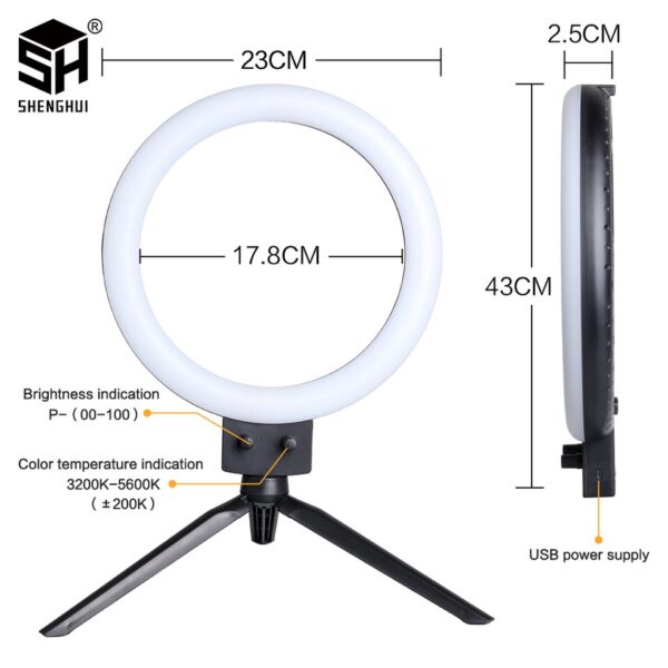 SH 9inch/23cm Selfie RingLights With Tripod Stand Usb Charge Led Lamp Dimmable Photography Light For Photo Photography Studio - Image 10