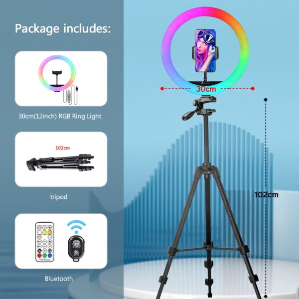 RGB Color Soft Ring Light With Desk Long Arm Tablet Tripod Photography Lighting Selfie RingLight Circle Lamp Phone Holder Stand - Image 4