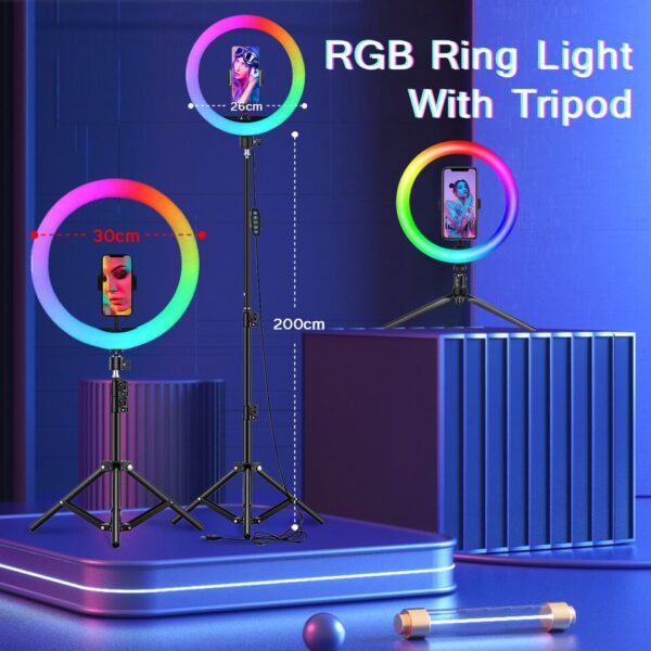 RGB Color Soft Ring Light With Desk Long Arm Tablet Tripod Photography Lighting Selfie RingLight Circle Lamp Phone Holder Stand - Image 6