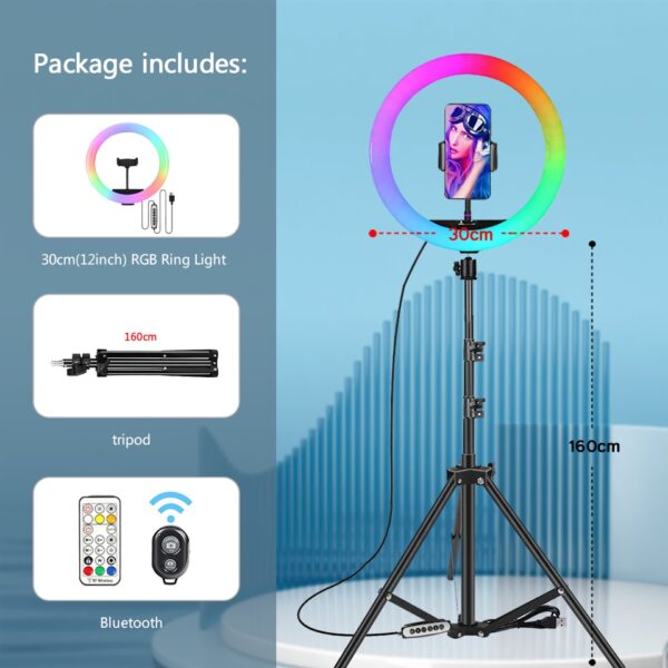 RGB Color Soft Ring Light With Desk Long Arm Tablet Tripod Photography Lighting Selfie RingLight Circle Lamp Phone Holder Stand - Image 12