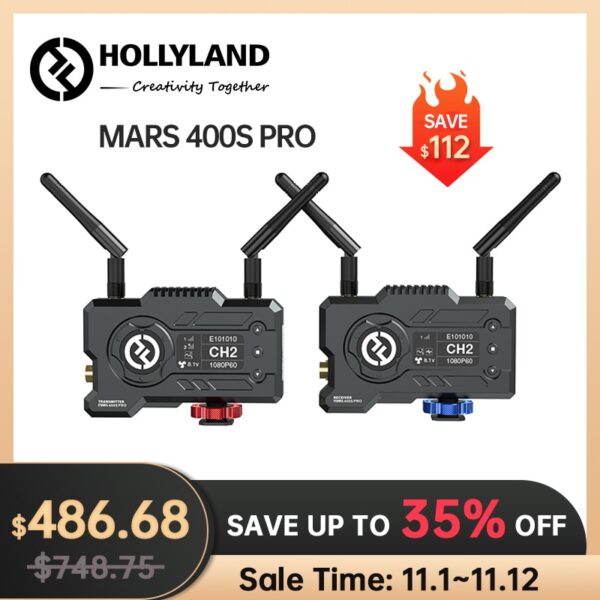 Hollyland Mars 400S Pro [Official] Wireless SDI HDMI Video Transmitter and Receiver 0.1s Latency 400ft Range for Videographer