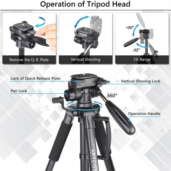 Tripod for Camera Phone Holder Mobile Flexible Professional Stand Tripod Panorama Ballhead Gopro Cellphone 160cm/62.99 inch Max - Image 3