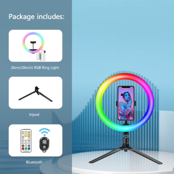 RGB Color Soft Ring Light With Desk Long Arm Tablet Tripod Photography Lighting Selfie RingLight Circle Lamp Phone Holder Stand - Image 13