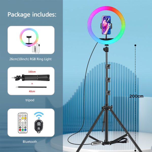 RGB Color Soft Ring Light With Desk Long Arm Tablet Tripod Photography Lighting Selfie RingLight Circle Lamp Phone Holder Stand - Image 7