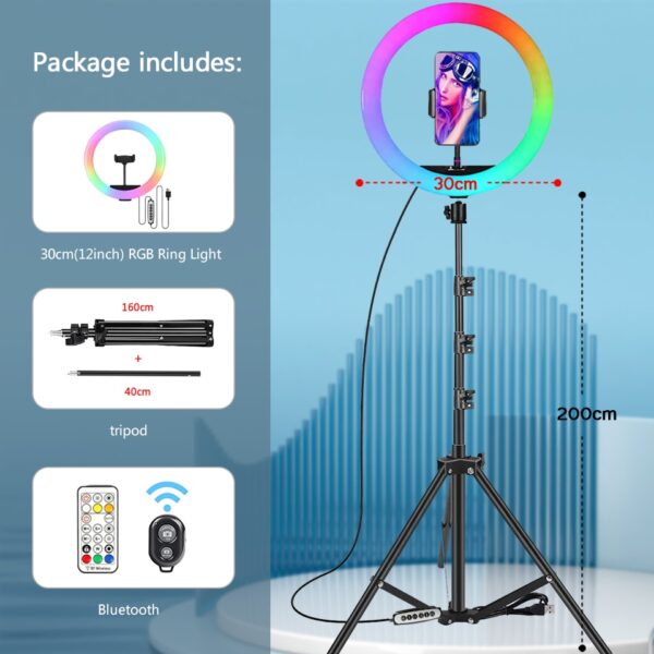 RGB Color Soft Ring Light With Desk Long Arm Tablet Tripod Photography Lighting Selfie RingLight Circle Lamp Phone Holder Stand - Image 5